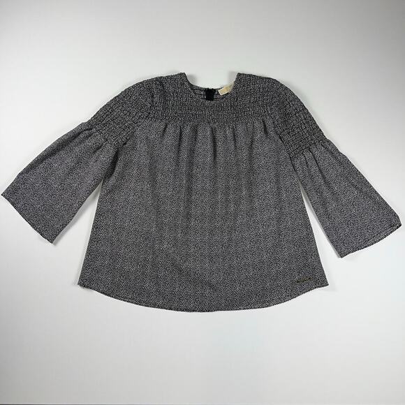 Michael Kors Georgette Smocked Bell Sleeve Floral Print Peasant Blouse Size M - Picture 2 of 14
